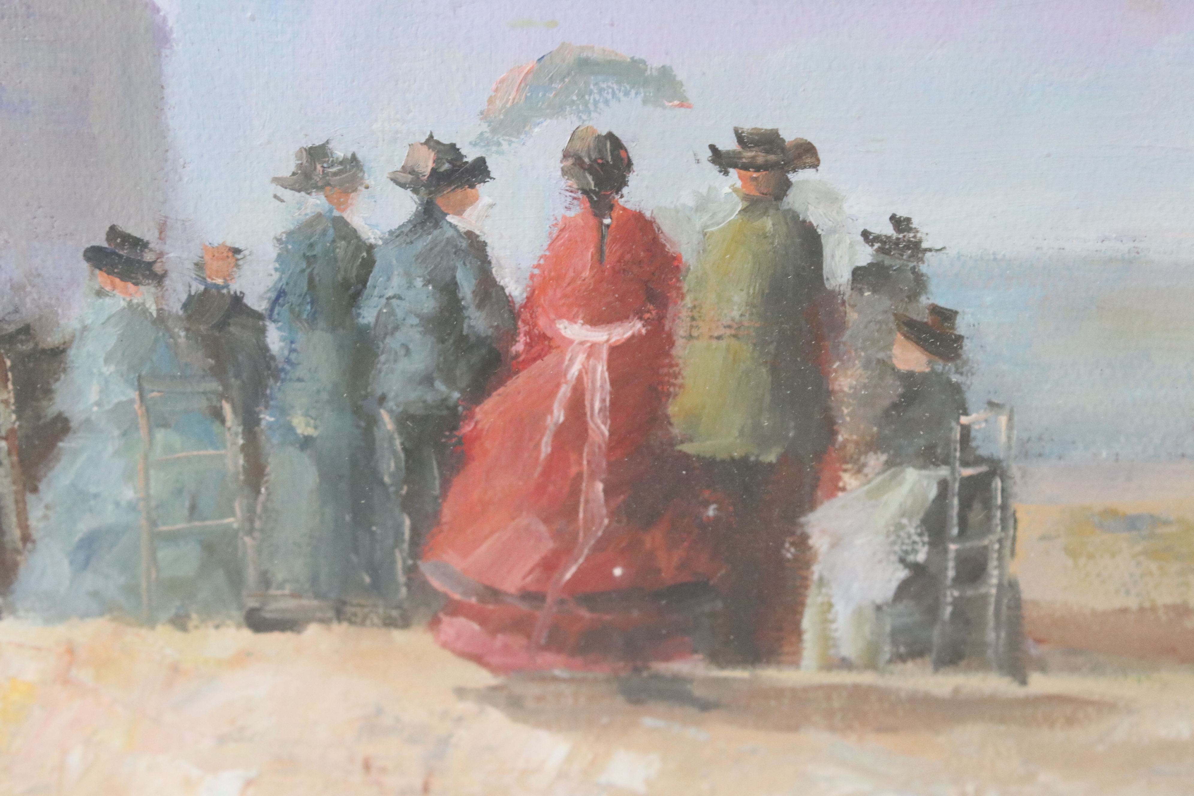 In the manner of Eugene Boudin, Impressionist Oil Painting of a Victorian beach gathering beside - Image 4 of 6