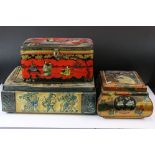 Two Chinese-style Biscuit Tins to include a bombe-shaped example - 31.5cm wide (containing a