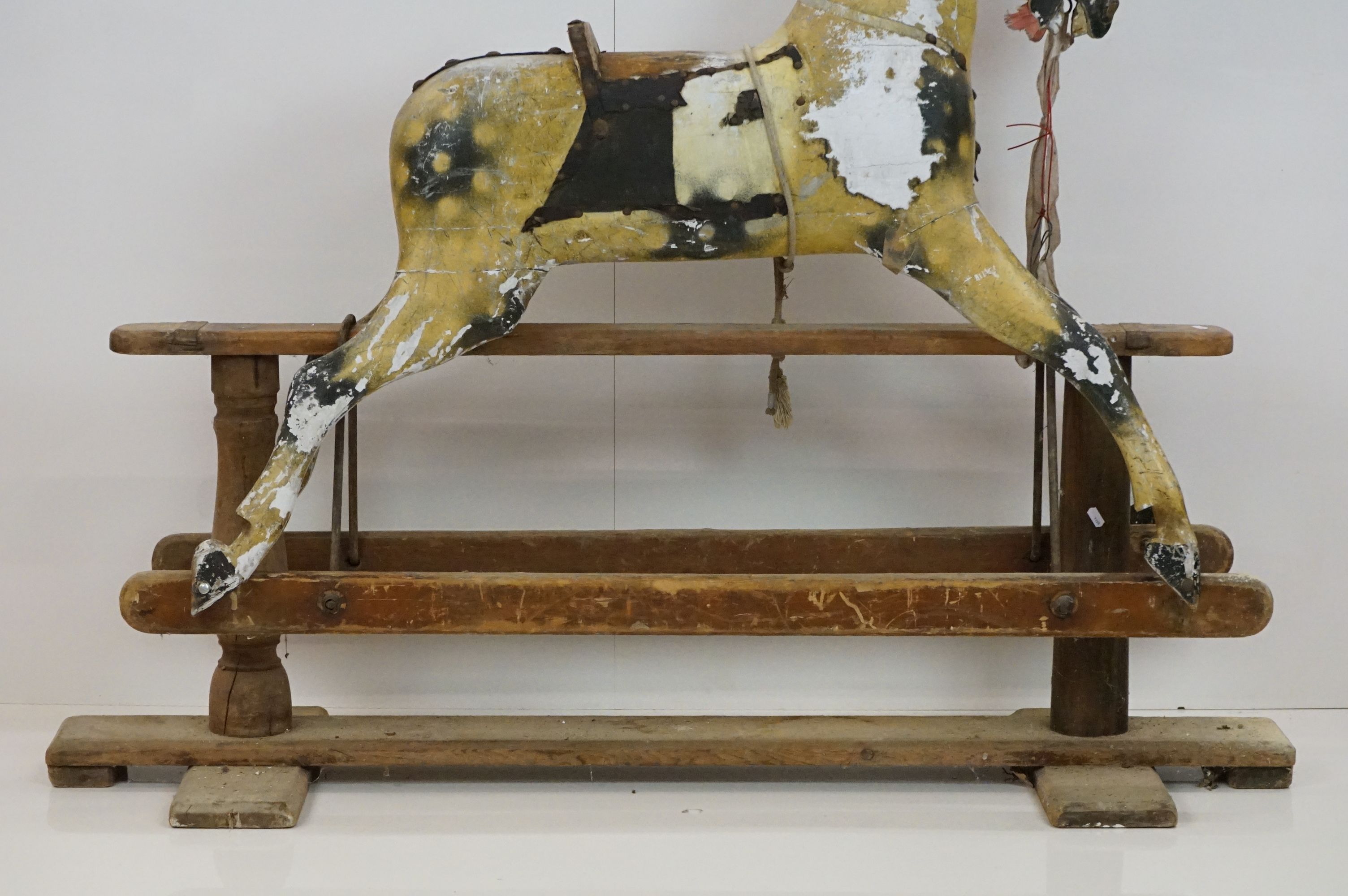 Victorian Carved Wooden Rocking Horse for restoration, painted dapple grey finish, inset glass eyes, - Image 3 of 16