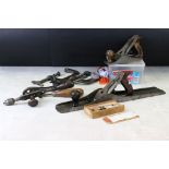 A small collection of vintage carpenters tools to include wood planes, chisel, claps,...etc together