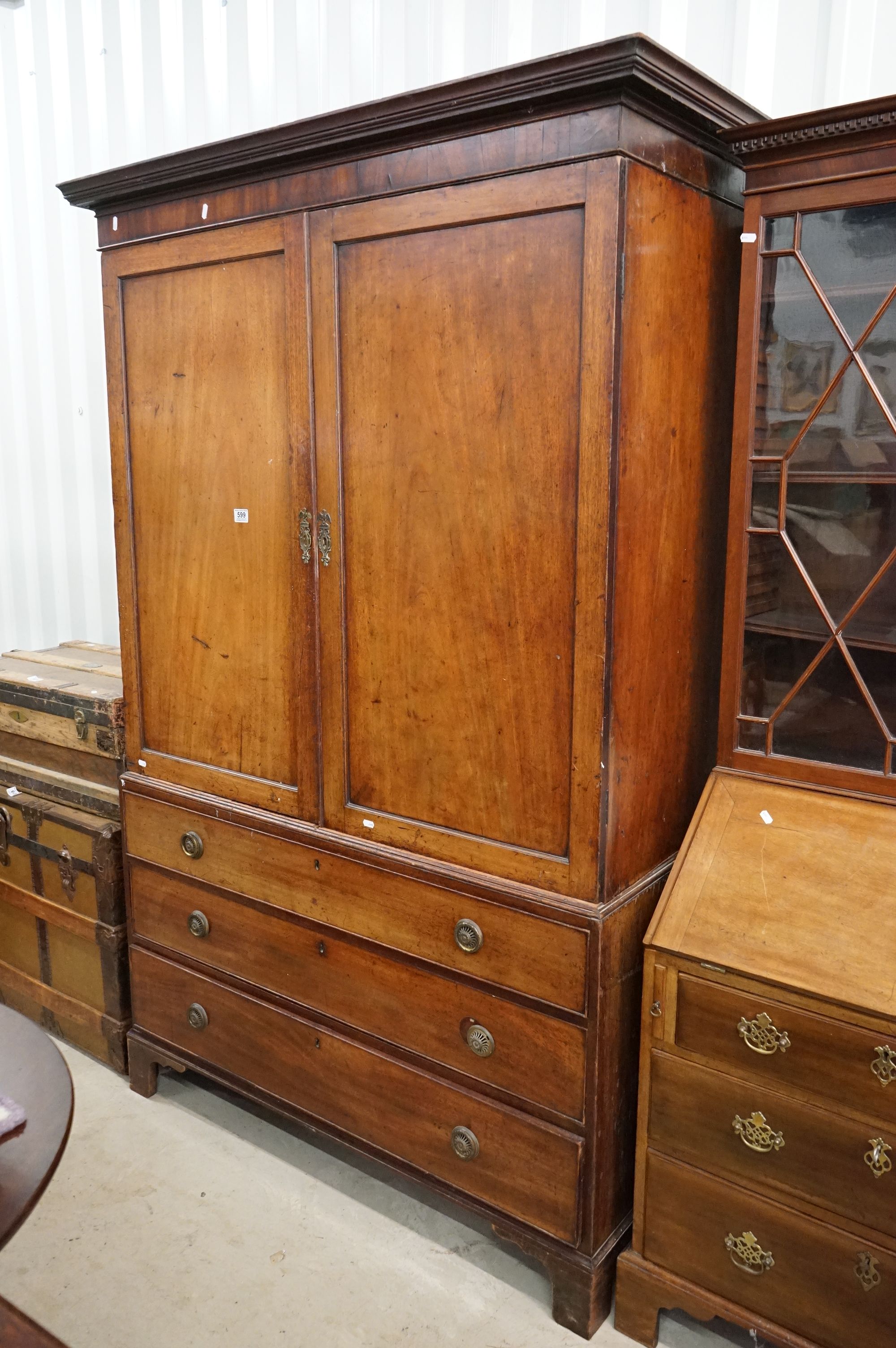 George III Mahogany Linen Press, the upper section later converted to half hanging space and half