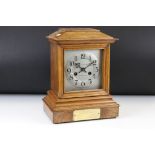 Early 20th Century ' R.A Jones & Sons ' Oak Cased Striking Mantle Clock with silvered dial, Arabic