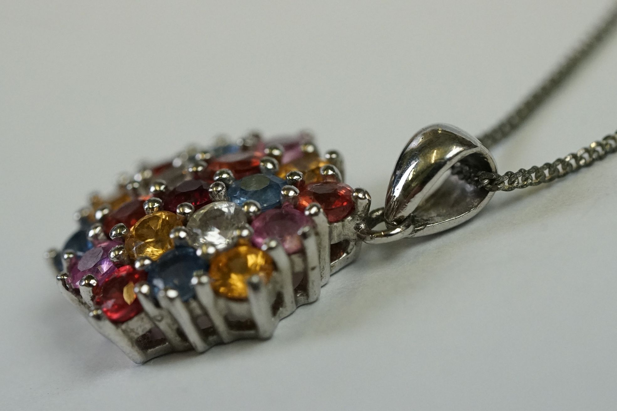 Silver Necklace with multi-coloured stone Silver Pendant - Image 3 of 7