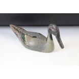 Hand Painted Carved Wooden Decoy Duck (a/f), measures approx 36cm long
