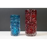 Two Whitefriars Cylindrical Textured Bark vases from Geoffrey Baxter's Textured range, to include