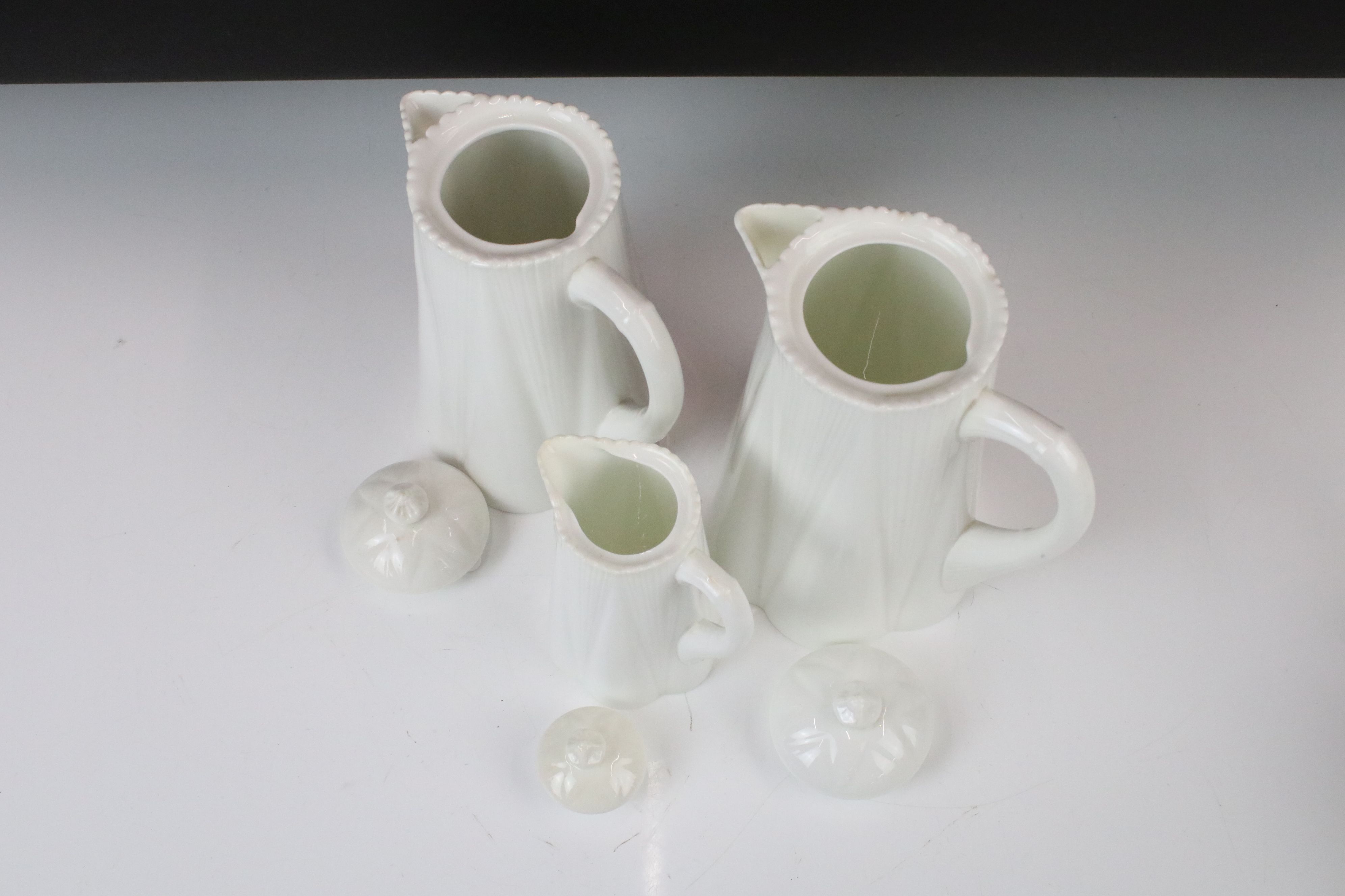 Shelley & Foley Dainty White Tea Wares of moulded lobed form, with leaf decoration (Shelley reg - Image 8 of 28