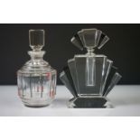 Two Art Deco style scent bottles of geometric form. Each stands approx 15cm in height.