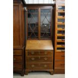 Edwardian Mahogany Bureau Bookcase, the upper section with twin astragel doors opening to three