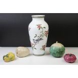 Four Chinese 'Longevity' porcelain fruit models (largest approx 10cm wide), together with a