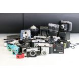 A collection of vintage cameras to include box, 120 medium format, 35mm and 127 examples.