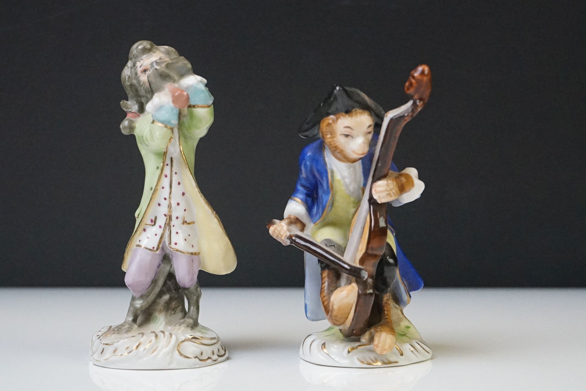 20th Century Sitzendorf Seven Piece Porcelain Monkey band, consisting of a conductor and six - Image 2 of 23