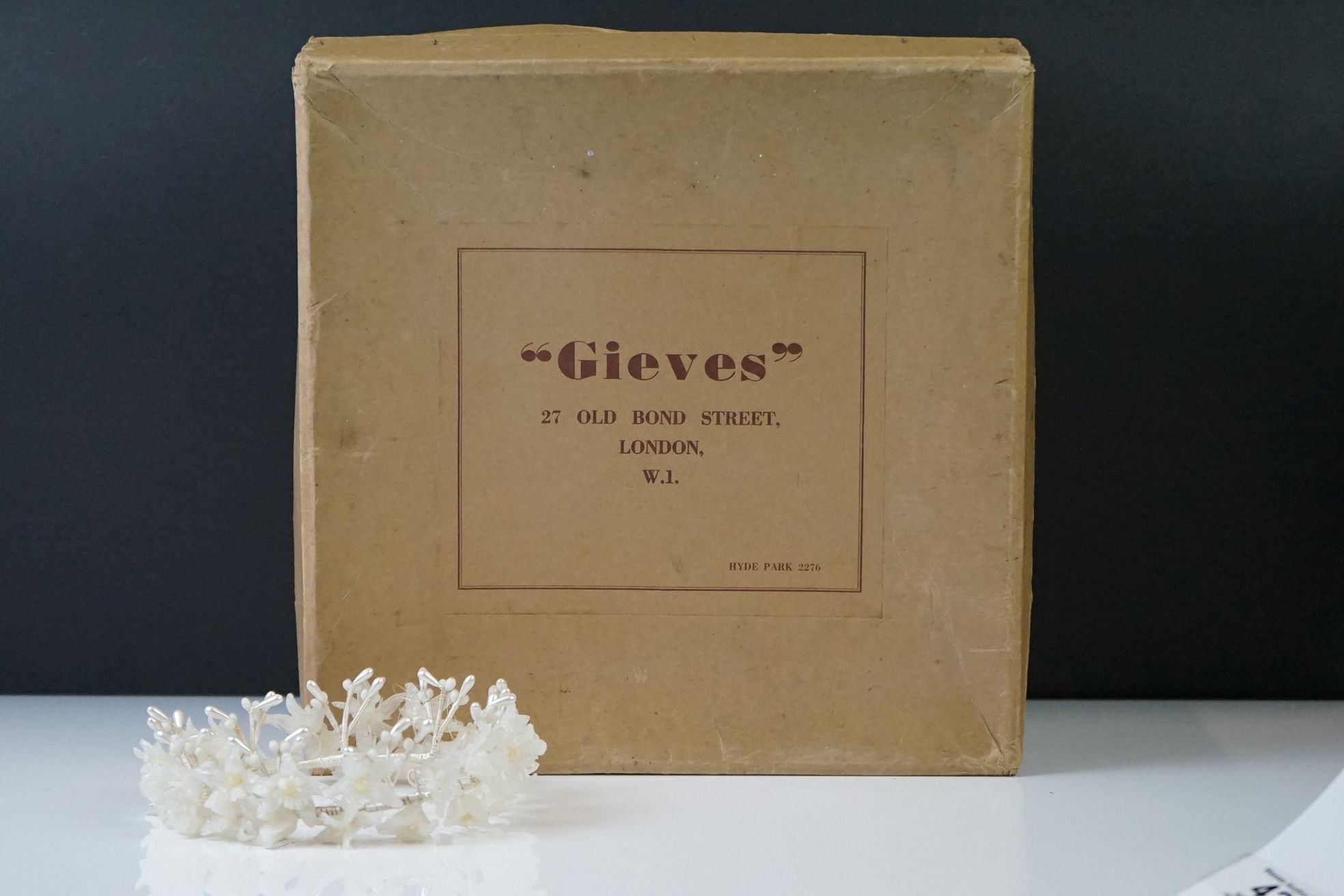 Early to Mid 20th century Bridal Head Piece in a Cardboard Gieves of London Box