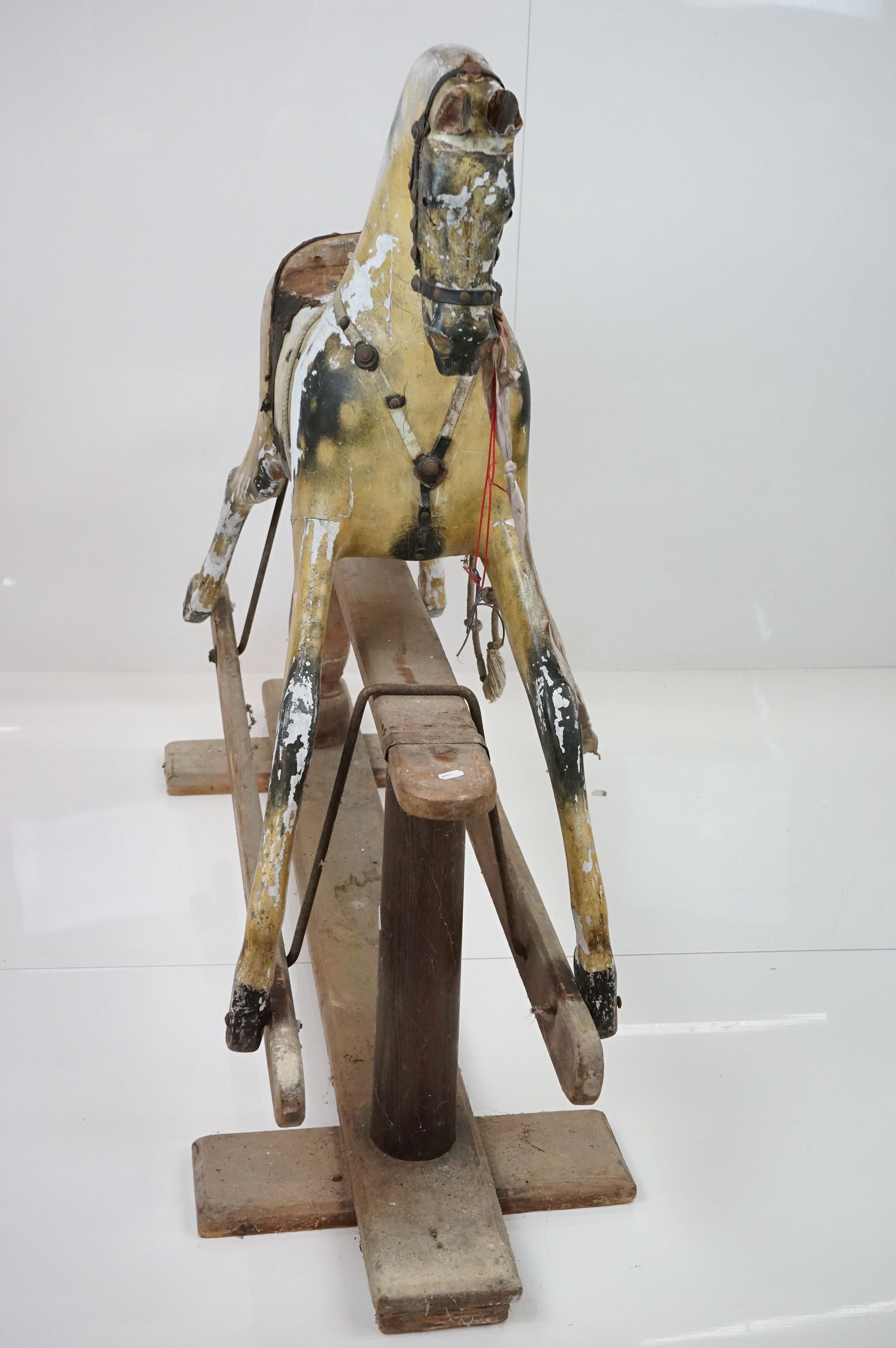 Victorian Carved Wooden Rocking Horse for restoration, painted dapple grey finish, inset glass eyes, - Image 10 of 16