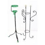 Painted Wrought Iron Plant Stand, 104cm high together with Painted Wrought Iron Three Branch