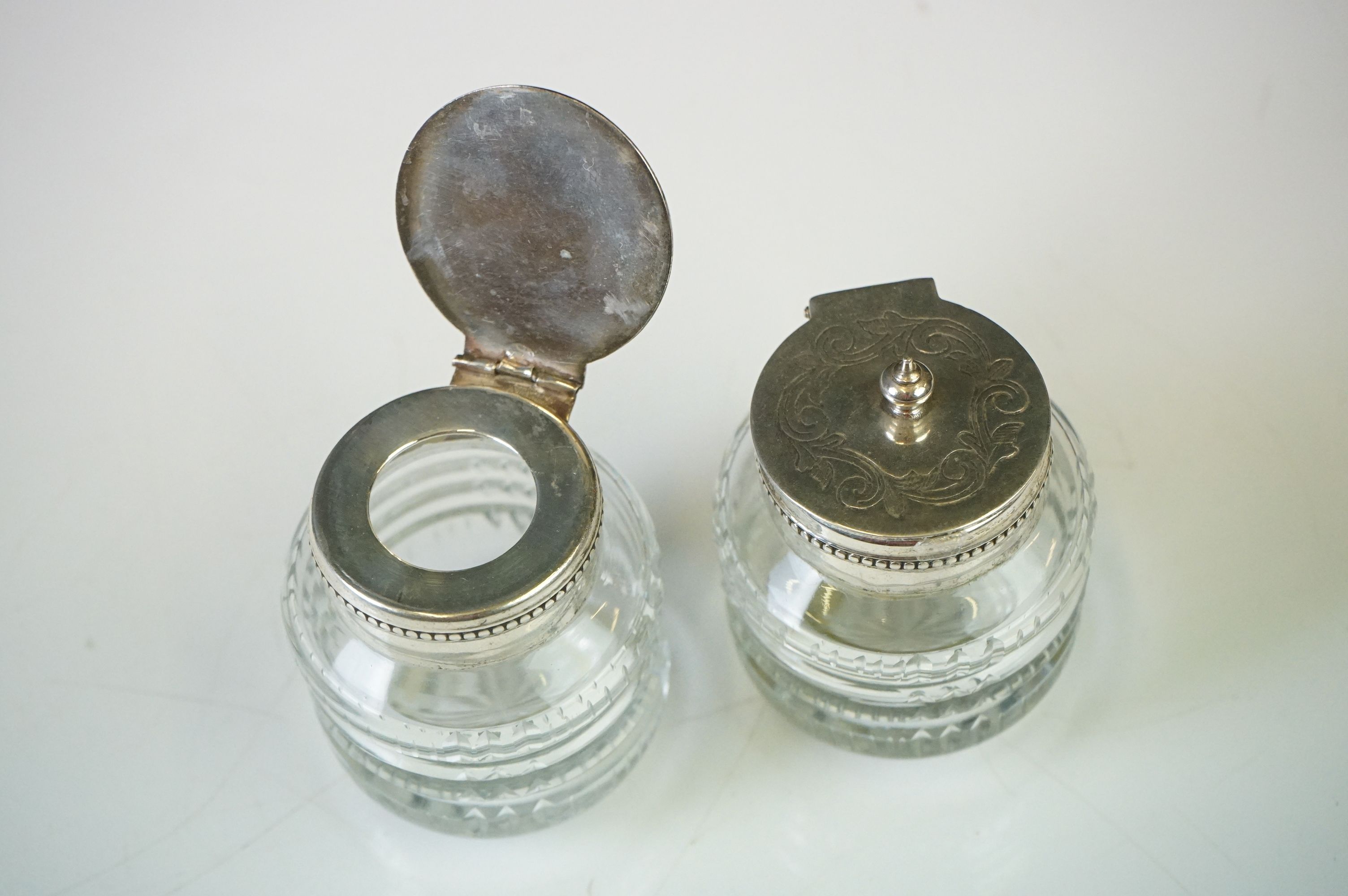 An antique silver plated standish with taper holder and double inkwells. - Image 10 of 14