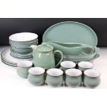 Collection of Denby tea and dinner ware in Regency Green, to include coffee pot & cover, 3 cereal