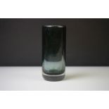 A mid 20th century blue and green art glass bud vase, stands approx 13cm in height.