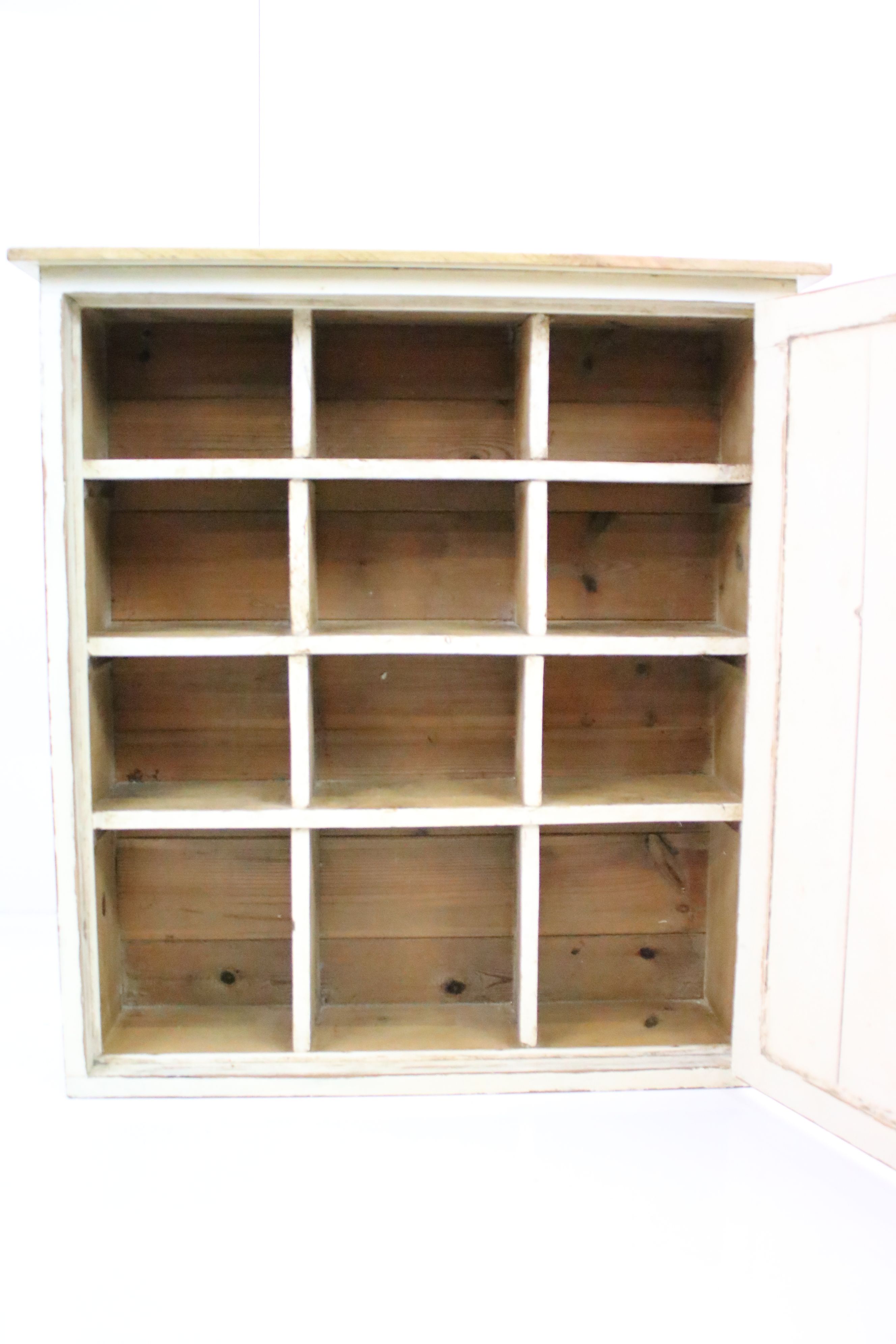 Painted Pine Wall Cupboard with pigeon hole interior, 57cm wide x 62cm high - Image 8 of 8