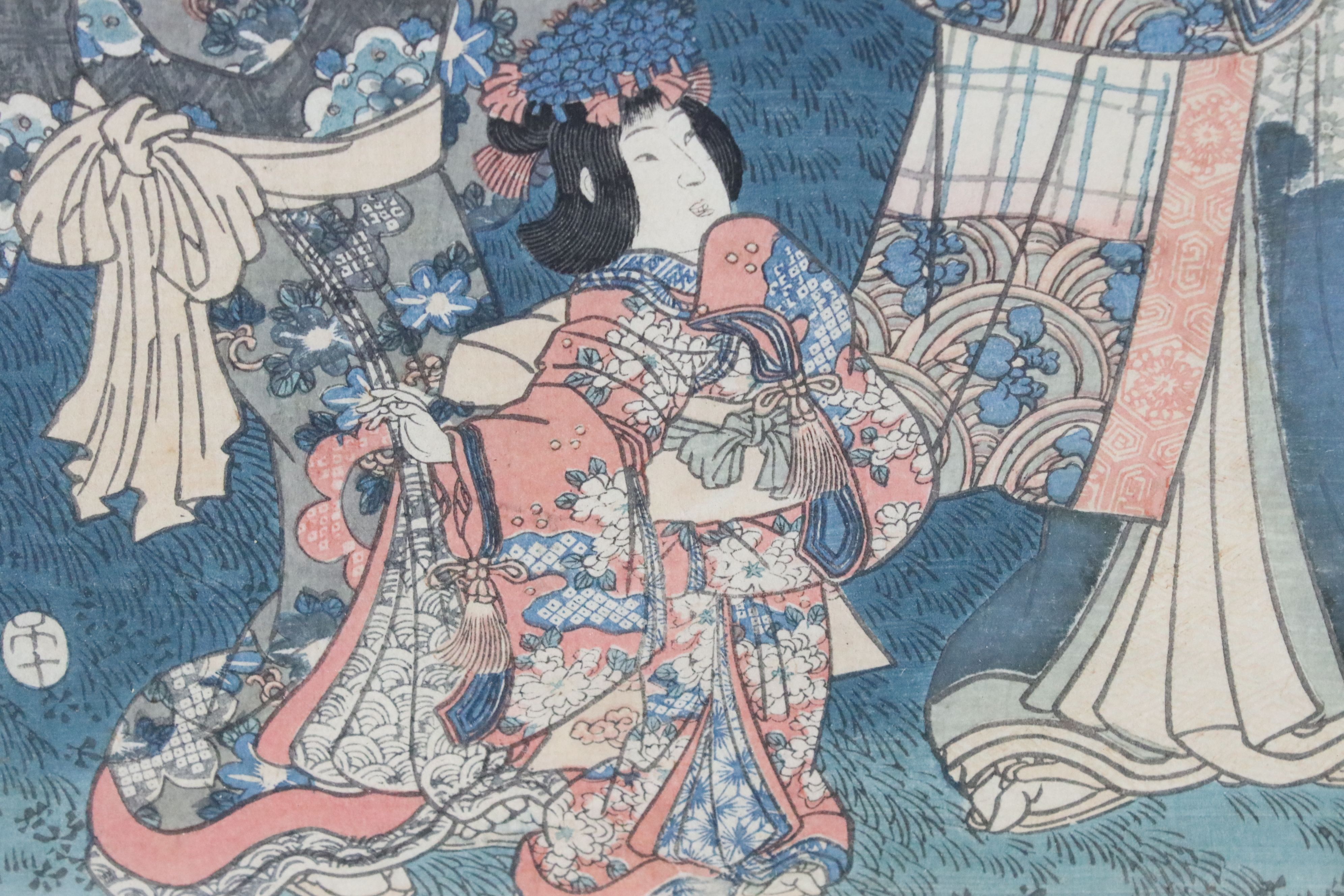 Japanese Woodcut Print by Kunisada (1785-1864) signed Toyokuni and published by Yamasho, 37cm x - Image 4 of 9