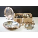 A large collection of mixed silver plated cutlery / flatware together with silver plated dishes