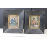 Pair of Small Pictures mounted on panels of Georgian Gentlemen in a Tavern, 13cm x 9.5cm, ebonised