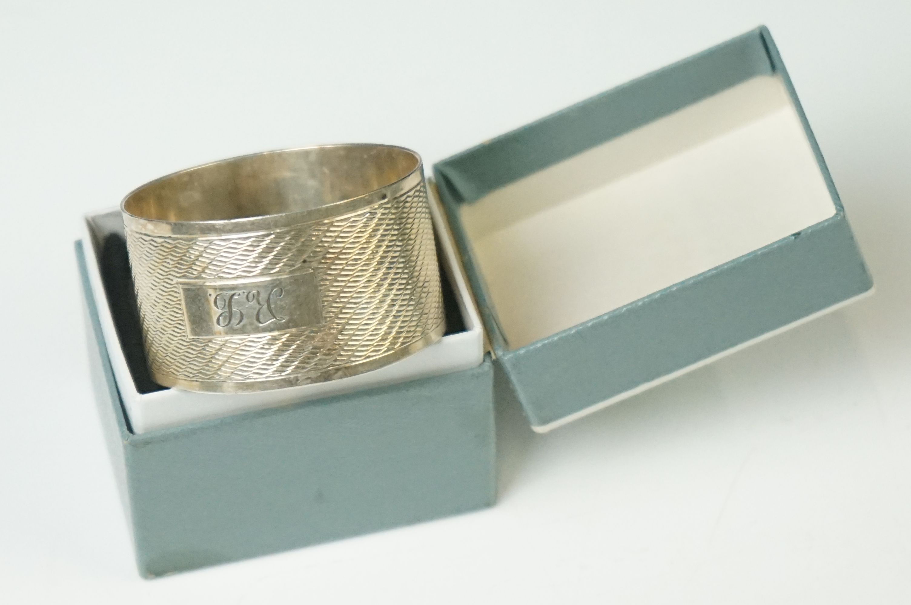 A small collection of hallmarked sterling silver to include a tea strainer, napkin ring and three - Image 2 of 12