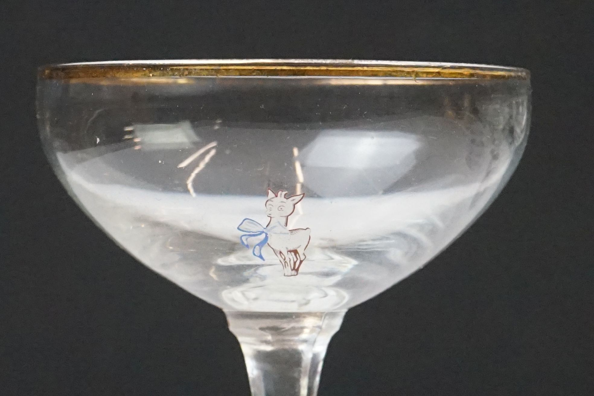 Set of Six Babycham glasses, 10.5cm high, together with two plastic Babycham advertising figures ( - Image 8 of 14