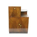 Art Deco Walnut Stepped Cocktail Cabinet with geometric veneer decoration to front of doors and