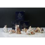 Six Royal Crown Derby paperweights to include 3 x boxed examples (Sleeping Kitten, Sleeping
