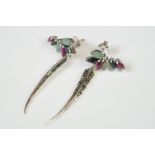 Pair of Silver Ruby and Sapphire set Drop Earrings