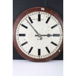 Large Early 20th century Stained Wooden Framed Circular Wall Clock, possibly Station / Factory