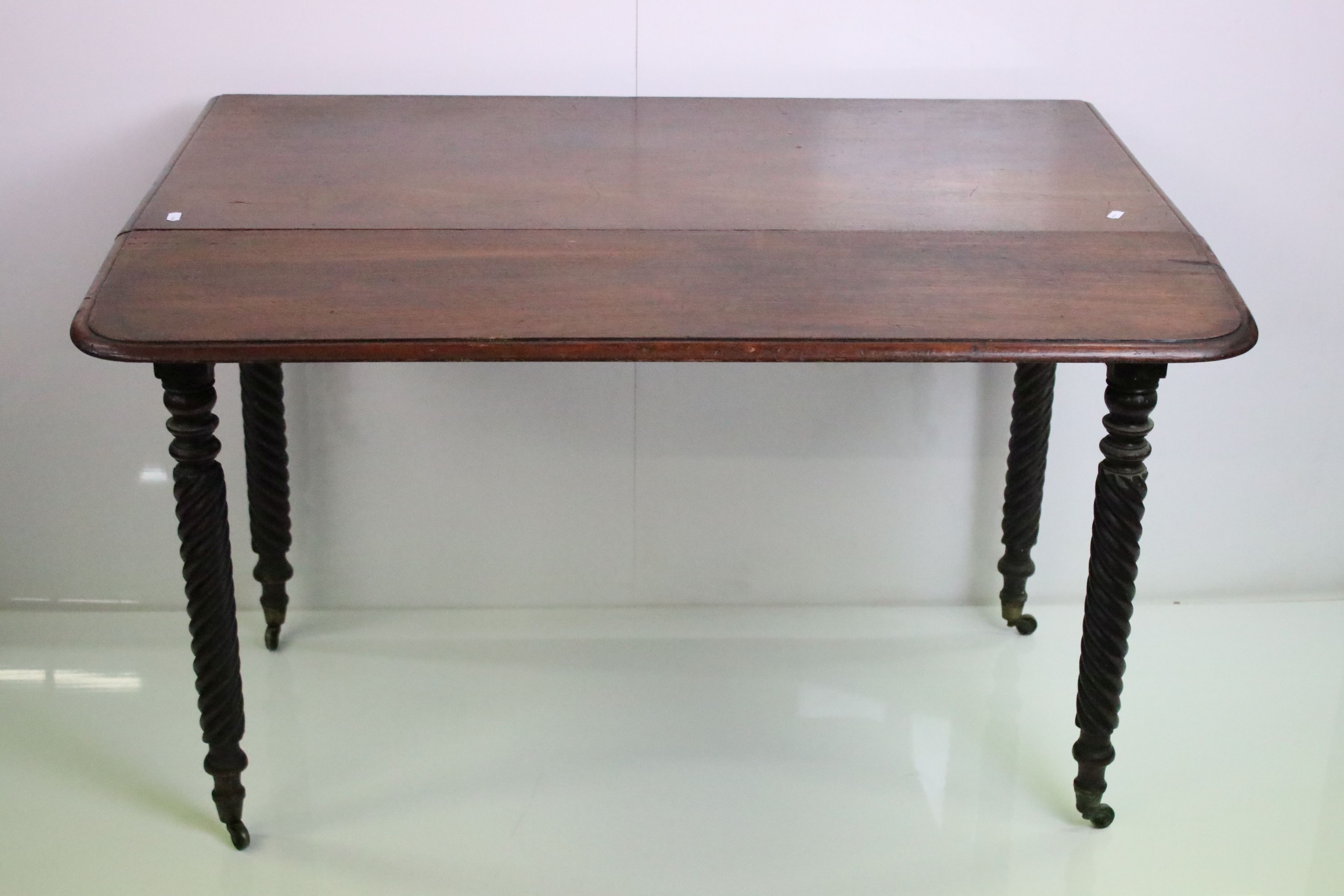 19th century Mahogany Pembroke Table with drawer to end, raised on barley-twist carved legs and - Image 7 of 7