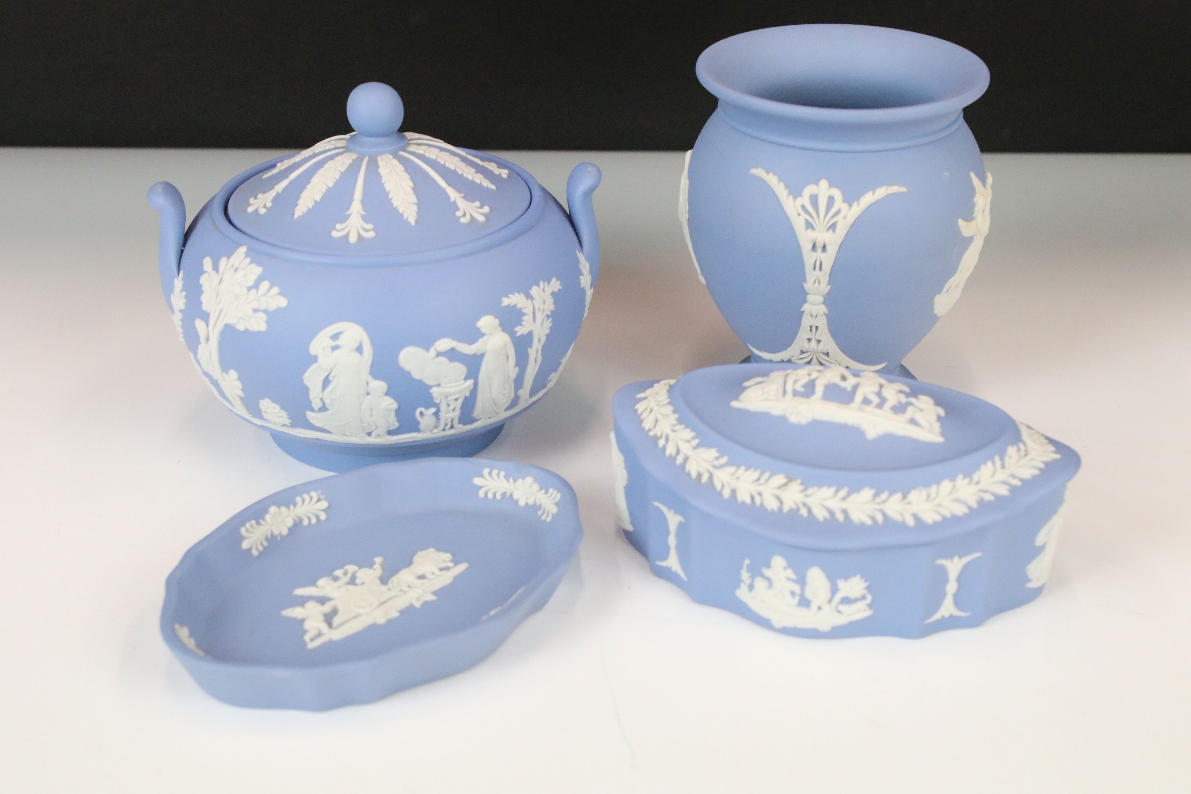 Wedgwood Jasperware Pale Blue Tea Service for 6 to include 2 x teapots & covers, 6 teacups & - Image 11 of 12