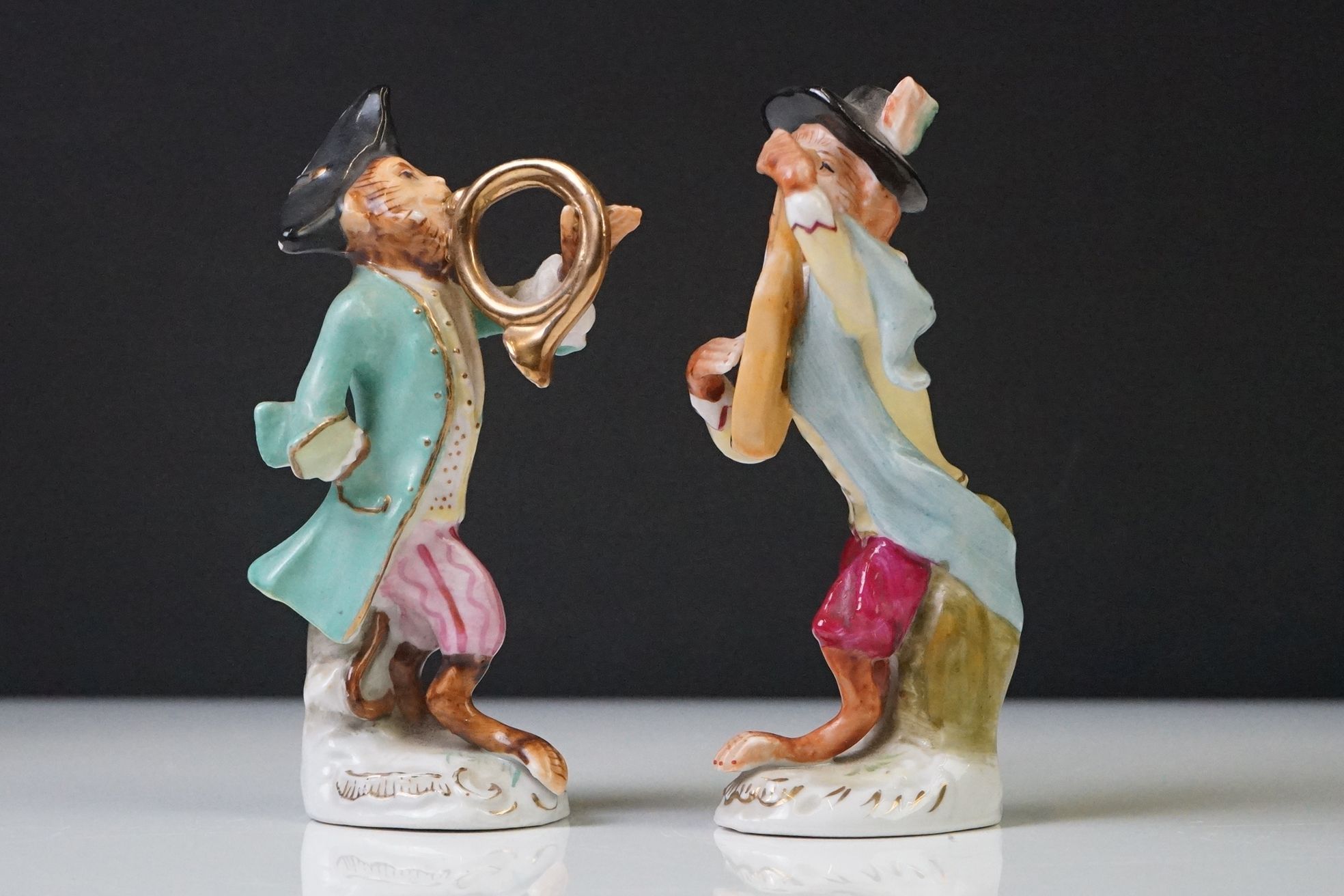 20th Century Sitzendorf Seven Piece Porcelain Monkey band, consisting of a conductor and six - Image 9 of 23
