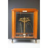 Mid century Mahogany and Glass Cased Scientific Scales by Oertling, model no. 48S.B, 48cm high