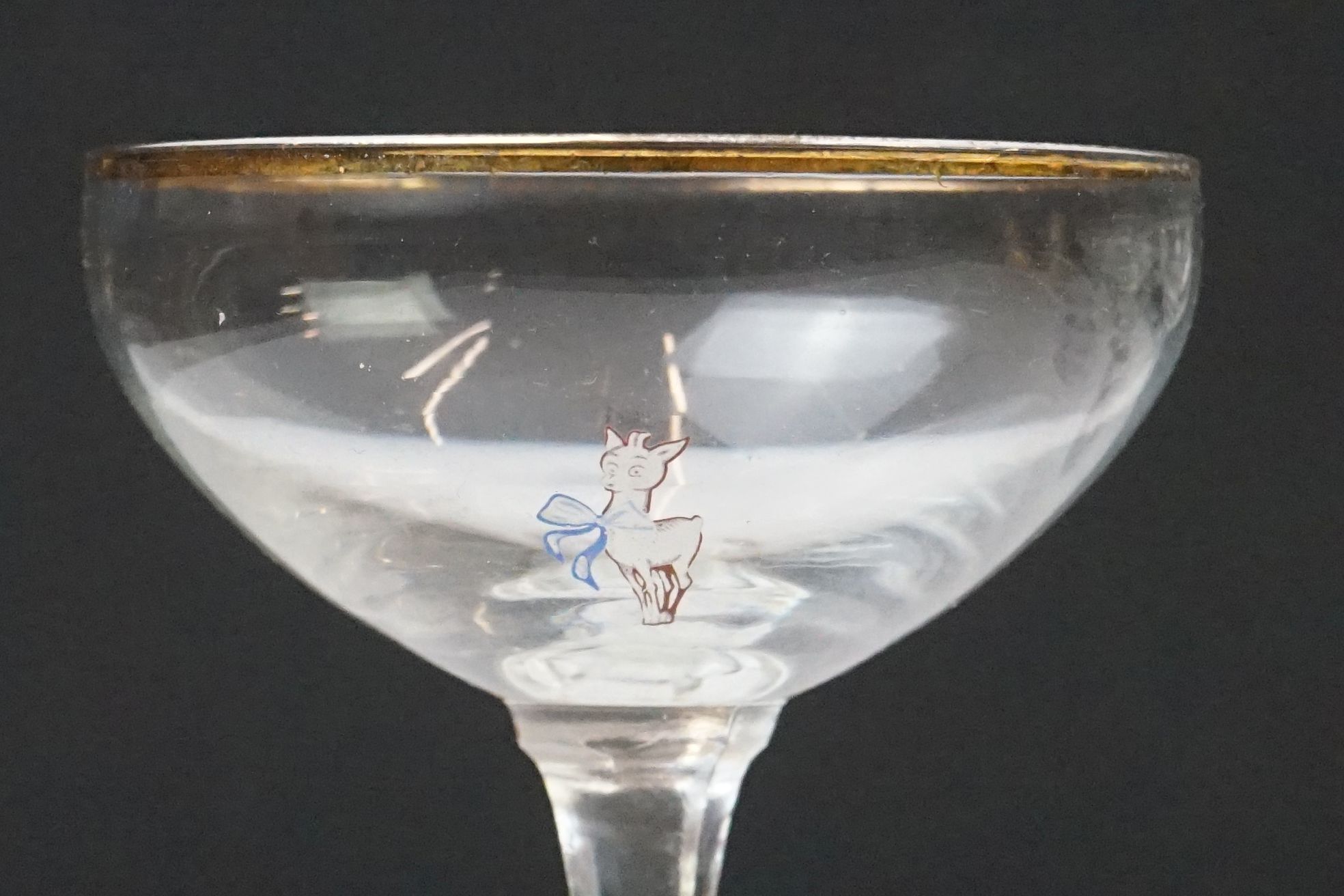 Set of Six Babycham glasses, 10.5cm high, together with two plastic Babycham advertising figures ( - Image 7 of 14