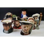 Six Large Royal Doulton character jugs to include D 6967 Captain Bligh, D 6817 Chelsea Pensioner,