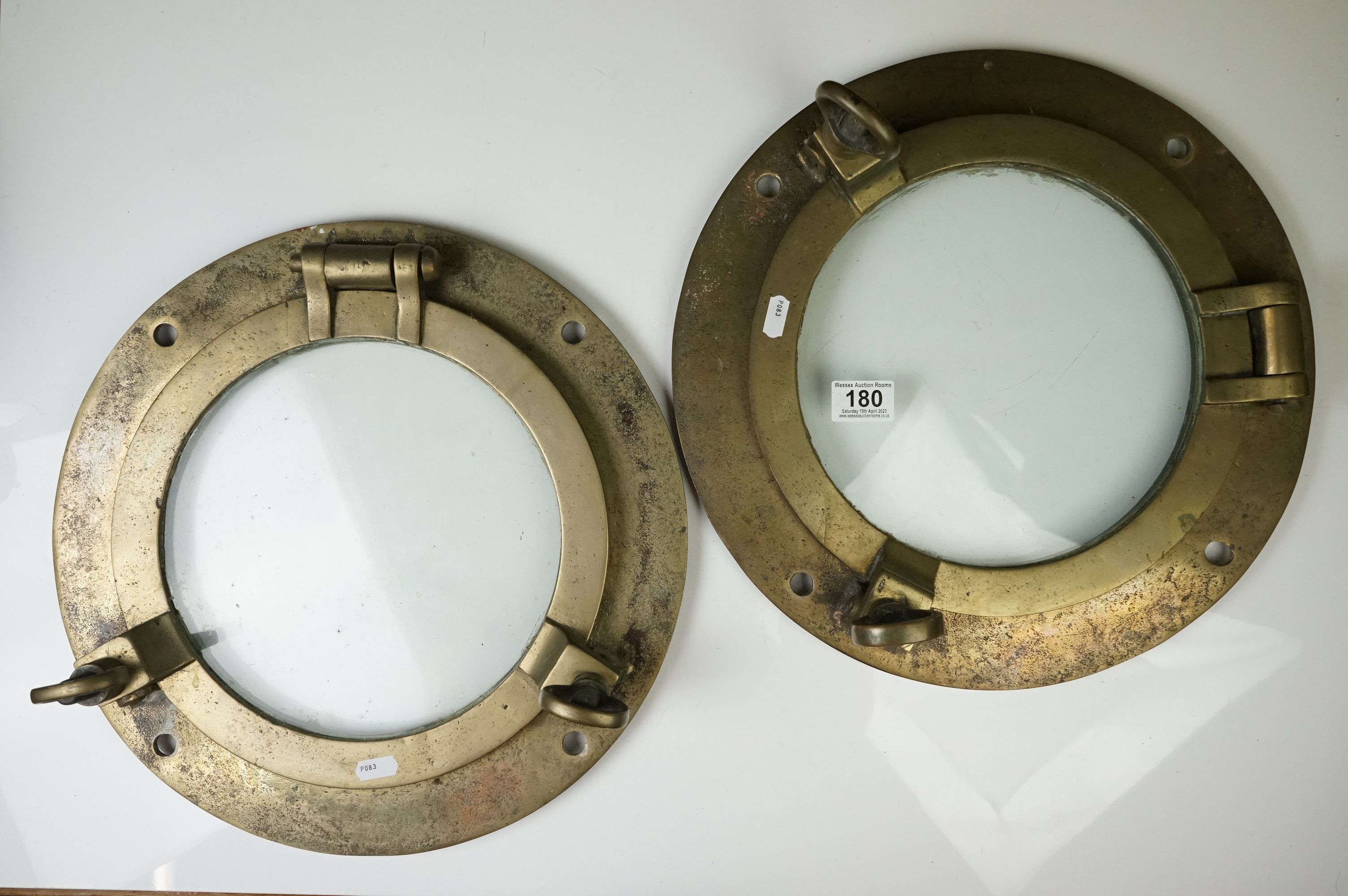 Pair of Bronze / Brass Ship's Porthole Windows, each 40cm diameter