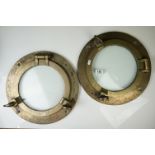 Pair of Bronze / Brass Ship's Porthole Windows, each 40cm diameter