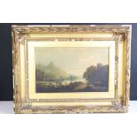 In the manner of Richard Wilson, Oil Painting on Canvas of Figures by a Lake Landscape, text to