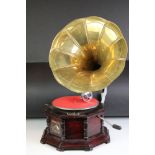 His Master's Voice Table Top Gramophone with Horn on octagonal base, 37cm wide x 68cm high