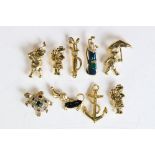 Nine Costume Jewellery Brooches including Enamel Dachshund and Enamel Golf Bag plus Ancho, Four