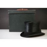 Early 20th century Black Silk Top Hat by Leonards of London (internal measurements 20cm x 16cm) in a