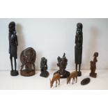 Collection of Eight Carved Wooden African / South East Asian Items including Pair of Ebony