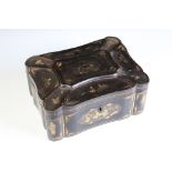 19th century Chinese Black Lacquered Tea Caddy with gilt chinoiserie decoration, the hinged lid