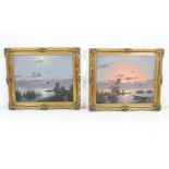G Brouwer, Pair of 20th century Oil Paintings on Canvas of Evening Scenes of Ducks taking flight