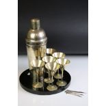 Chinese White Metal Cocktail Set comprising Cocktail Shaker, 30cm high and Six matching Cocktail