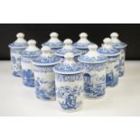 Ten Spode Blue Room Collection herb & spice jars and covers, to include Bay, Sage, Cinnamon, Mixed