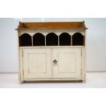 Oak and Part Painted Stationery Cabinet with a row of pigeon holes over two doors opening to