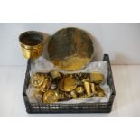 Mixed Lot of Brass ware including Pairs of Candlesticks, Stag Wall Gong with Striker, Small Bellows,